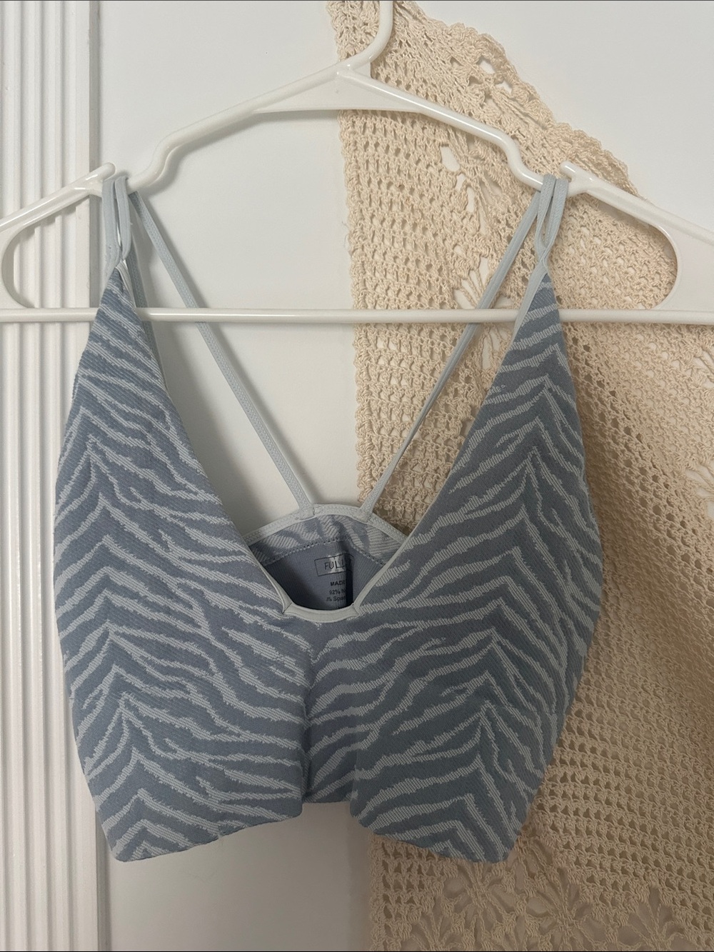 Full Tilt Light Blue and White Zebra-Print Bralette